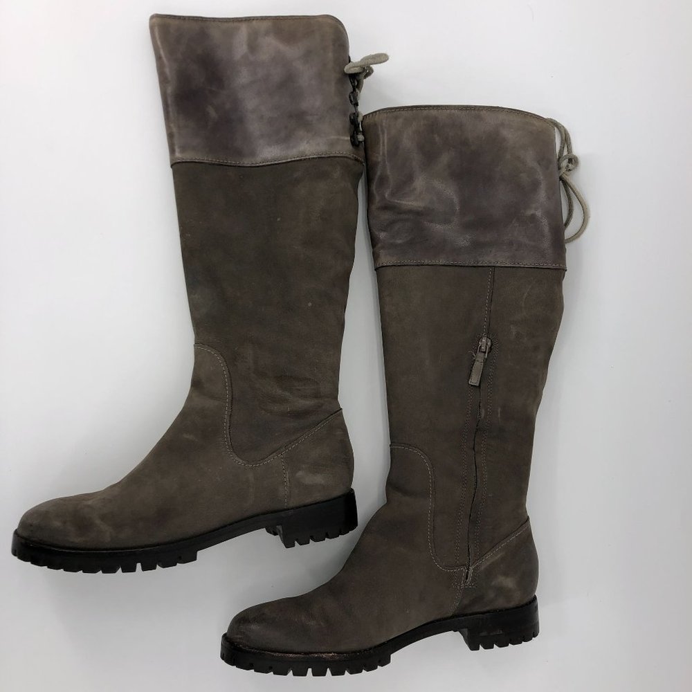 Cole Haan Nike Air Waterproof Knee High Boots Weathered Suede Leather Brown Lace - Picture 2 of 16
